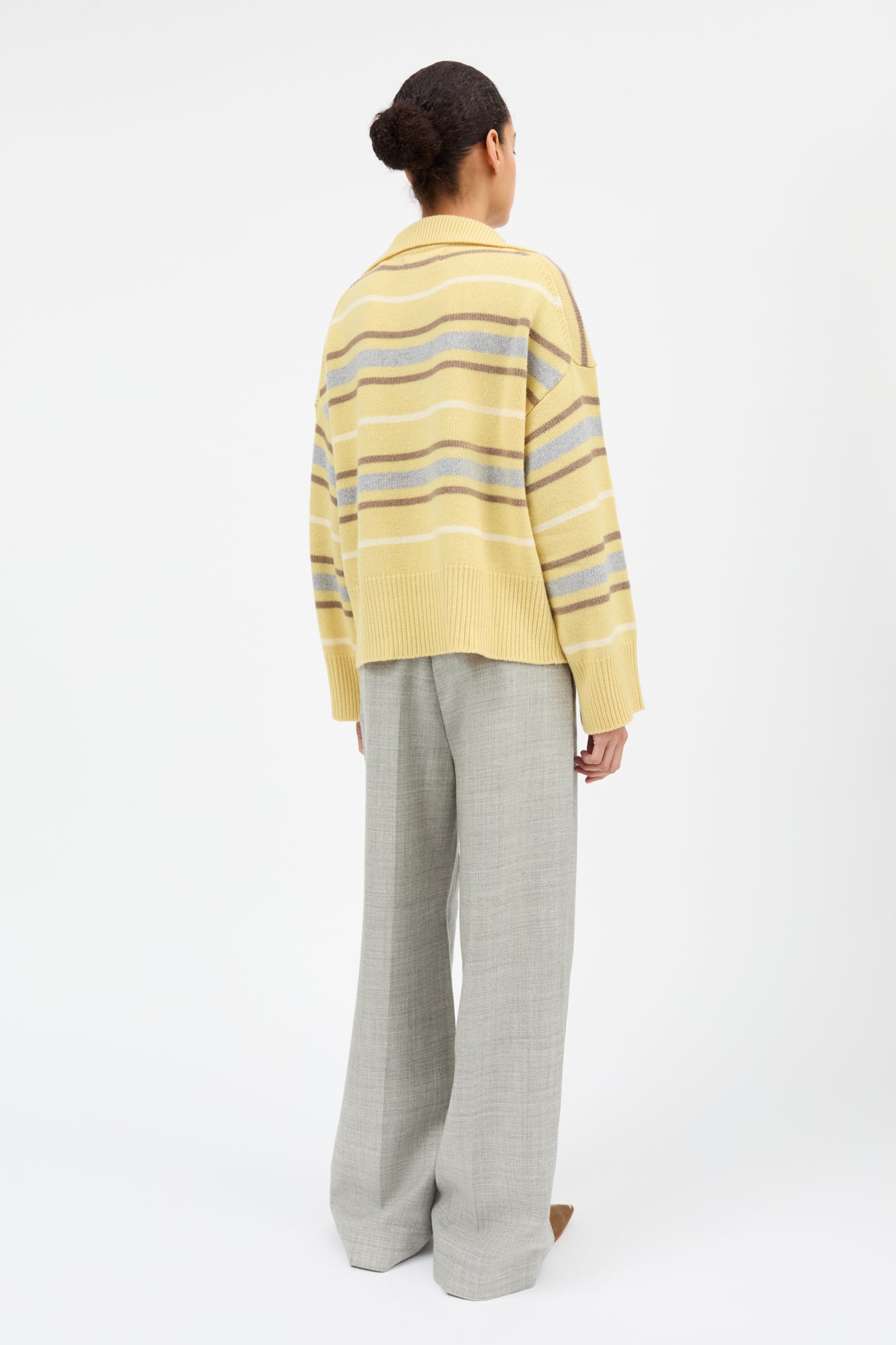Skall Studio Paul V-neck jumper Jumper Yellow/Grey stripe